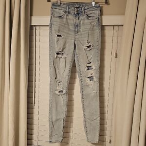 American Eagle Outfitters Blue Skinny Distressed Jeans